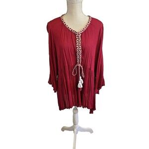 NWT Hazel 3/4 Sleeve Women's Size 2X Open Red Daryle Peasant Top